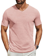 COOFANDY Mens T Shirts Short Sleeve Classic V Neck T-Shirt Casual Summer Basic Tee Shirt Pink Bezurvan.com