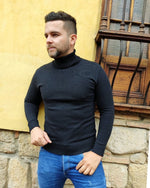 Men's black turtleneck sweater by Chillout - 100% acrylic made in Colombia.