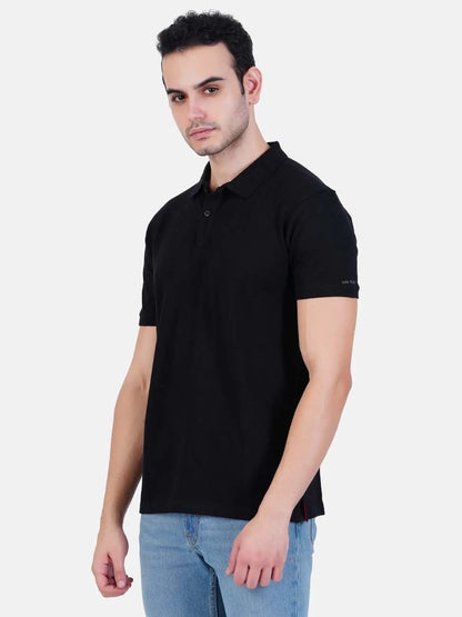 Polo collar Cotton Tshirt for men and women for summer breathable cool soft fine fabric black