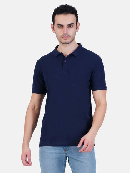 Polo collar Cotton Tshirt for men and women for summer breathable cool soft fine fabric navy blue