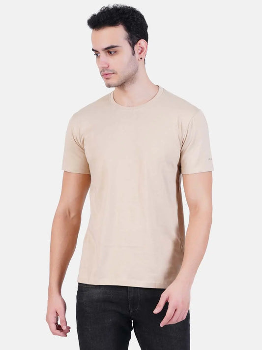 Round Neck Tshirt Beige Cream Cotton Tshirt for men and women for summer breathable cool soft fine fabric