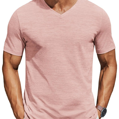 COOFANDY Mens T Shirts Short Sleeve Classic V Neck T-Shirt Casual Summer Basic Tee Shirt Pink Bezurvan.com